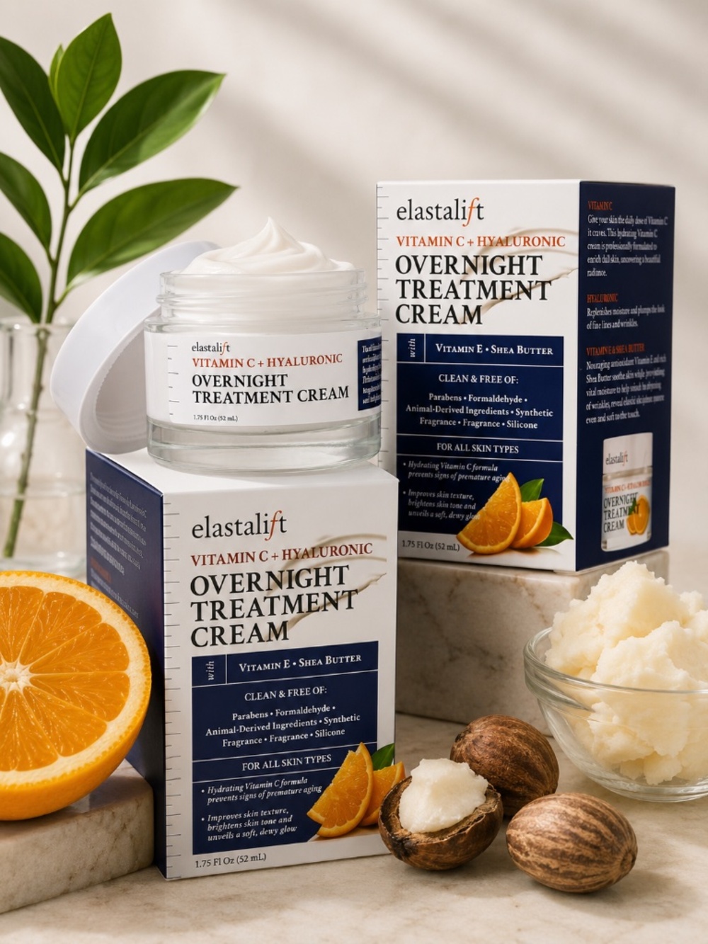 2x ElastaliFt Vitamin C Hyaluronic Overnight Treatment Cream 1.75oz New